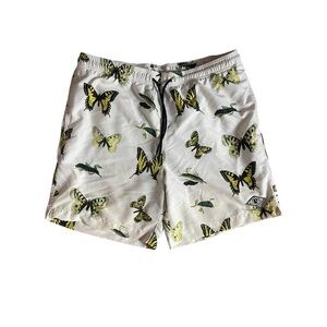 PacSun White Swim Trunks with Yellow and Black Butterfly Print